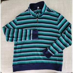 Lands End Women's Sweater XL Striped Quarter Zip Colorful‎ Super Soft